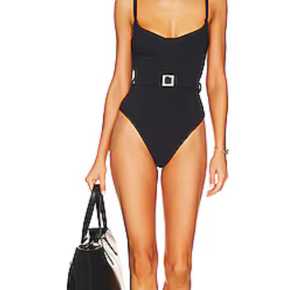 WeWoreWhat Black One Piece Swimsuit with High-Cut Design